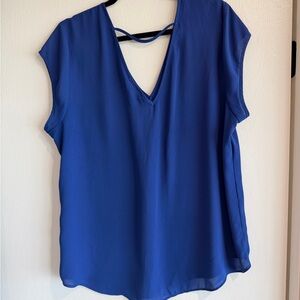 DR2 V-Neck Cap Sleeve Blouse in Royal Blue